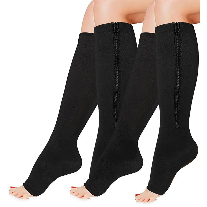 1 Pair Zipper Compression Socks Women Men Pain Relief Knee High Compression Socks with Zipper Sport Support