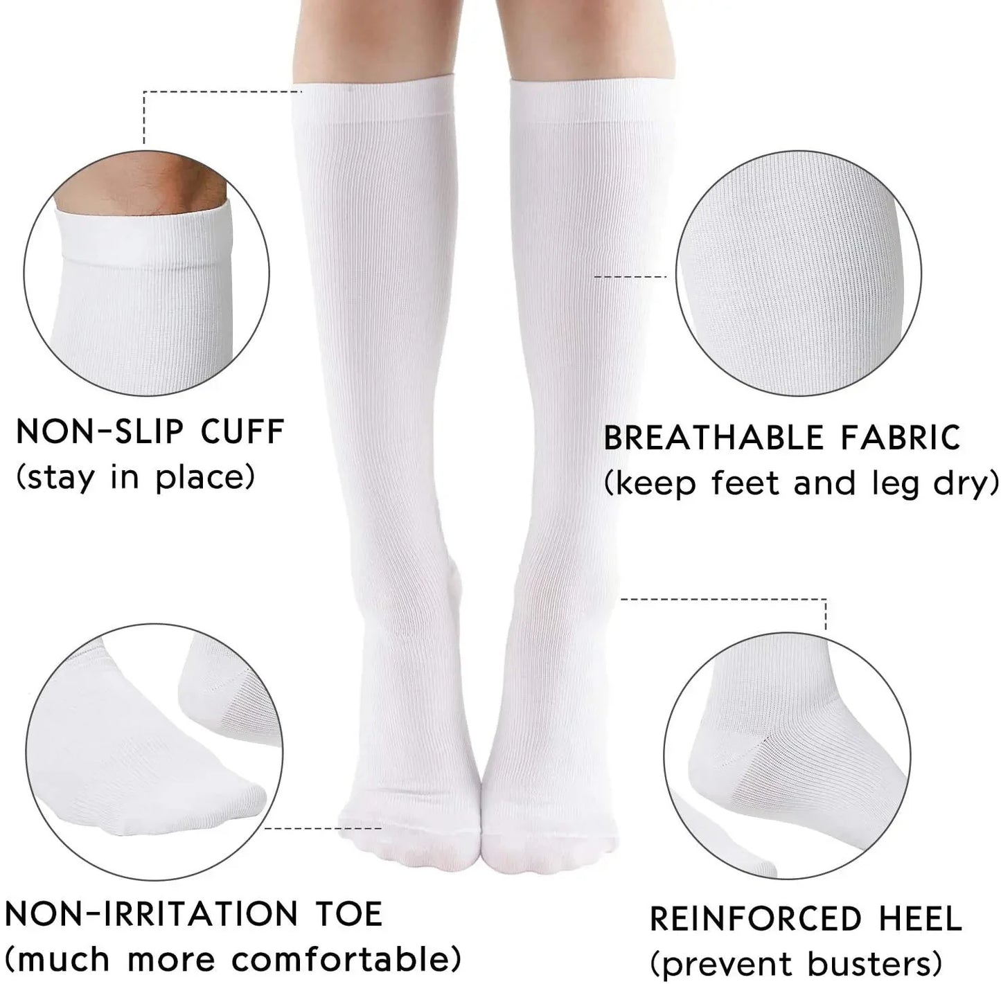 3/6/7 Pairs Of Compression Socks Varicose Edema Knee Stretch Socks Outdoor Running Cycling Hiking Sports Socks Gym Yoga Football