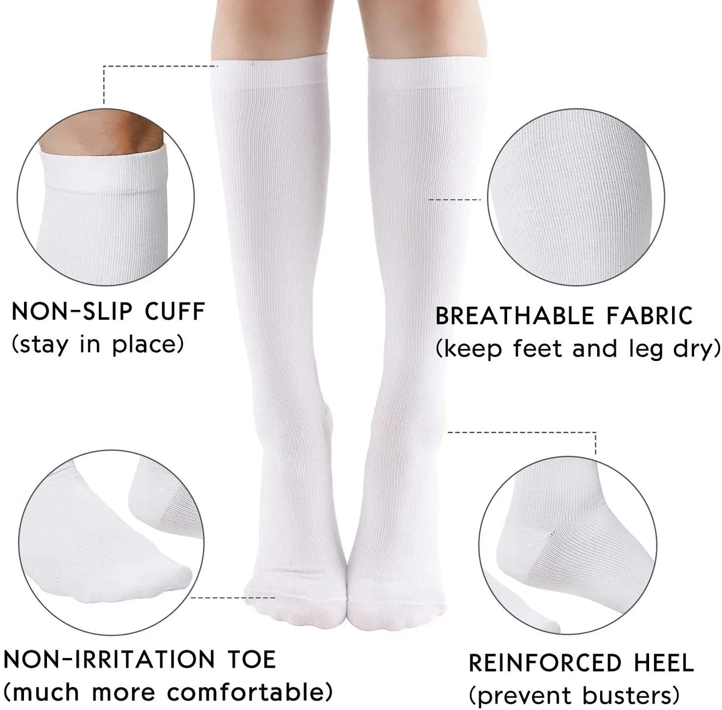 3/6/7 Pairs Compression Socks Varicose Veins Running Natural Hiking Basketball Outdoor Sports Socks Knee Length Elastic Socks