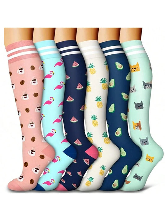 Animal Fruit Compression Socks for Men Women Running Nurse Compression Socks Nurses Sport 6 PAIRS Ladies Lady Womens Running