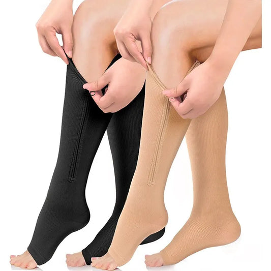 1 Pair Zipper Compression Socks Women Men Pain Relief Knee High Compression Socks with Zipper Sport Support