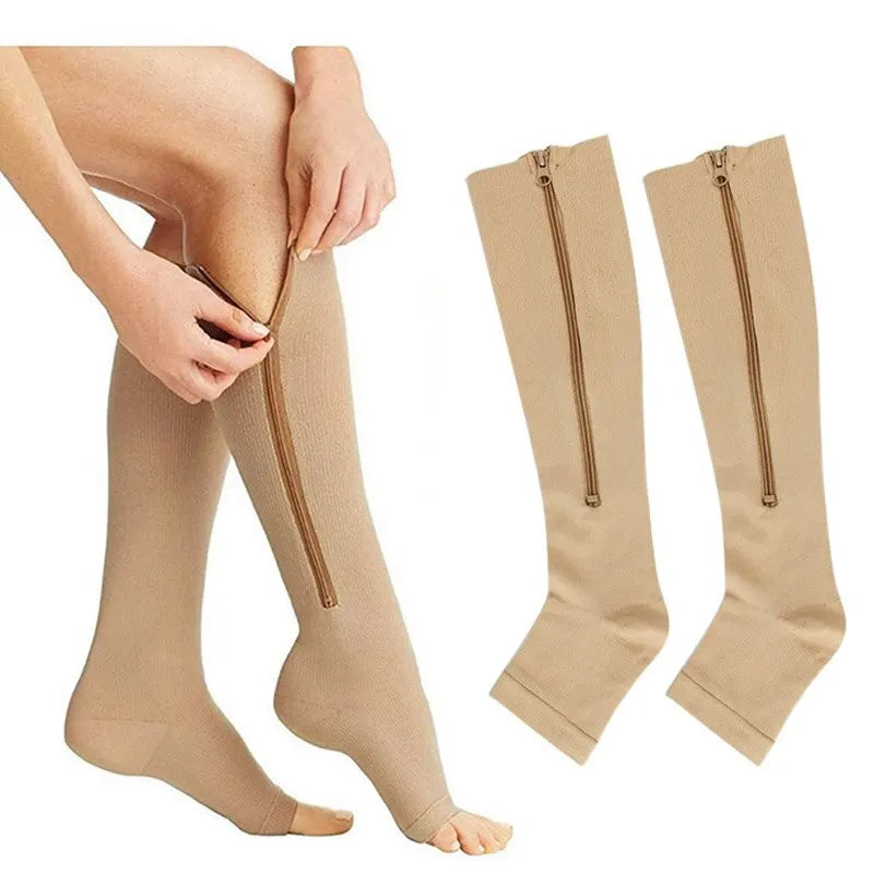 1 Pair Zipper Compression Socks Women Men Pain Relief Knee High Compression Socks with Zipper Sport Support